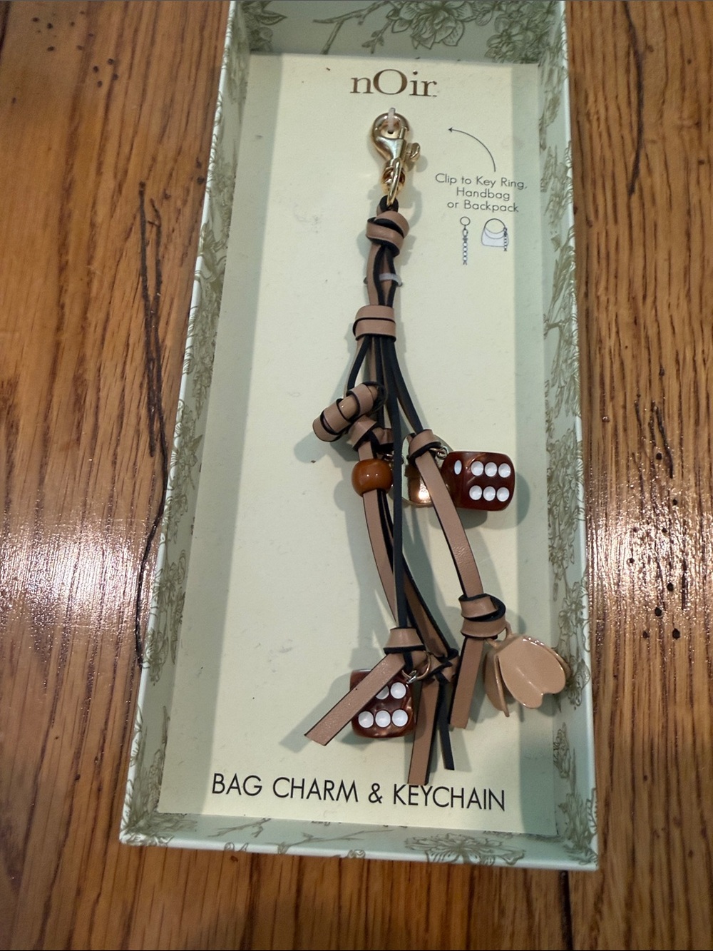 Leather Heart & Dice Purse Charm Keychain - Tan